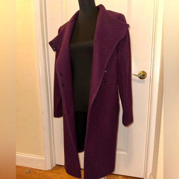 Kate Spade Saturday Coat Sz M Purple Burgundy Wool Blend Asymmetrical Cocoon - Picture 2 of 6